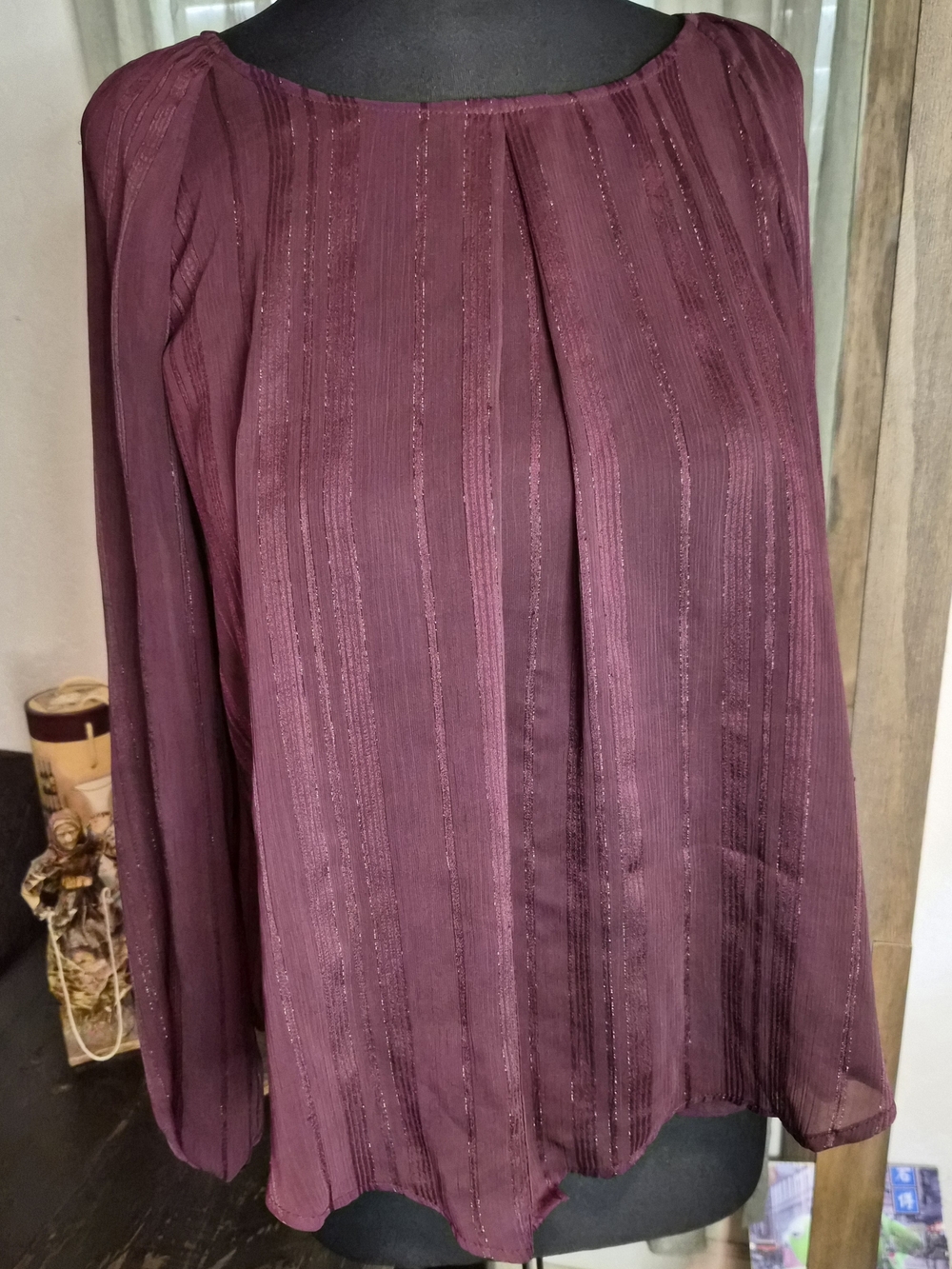 Apt. 9 Plum Pleated Long-Sleeve Blouse #0110